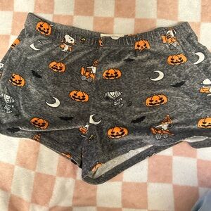 munki munki Gray Halloween Shorts with Orange Pumpkins